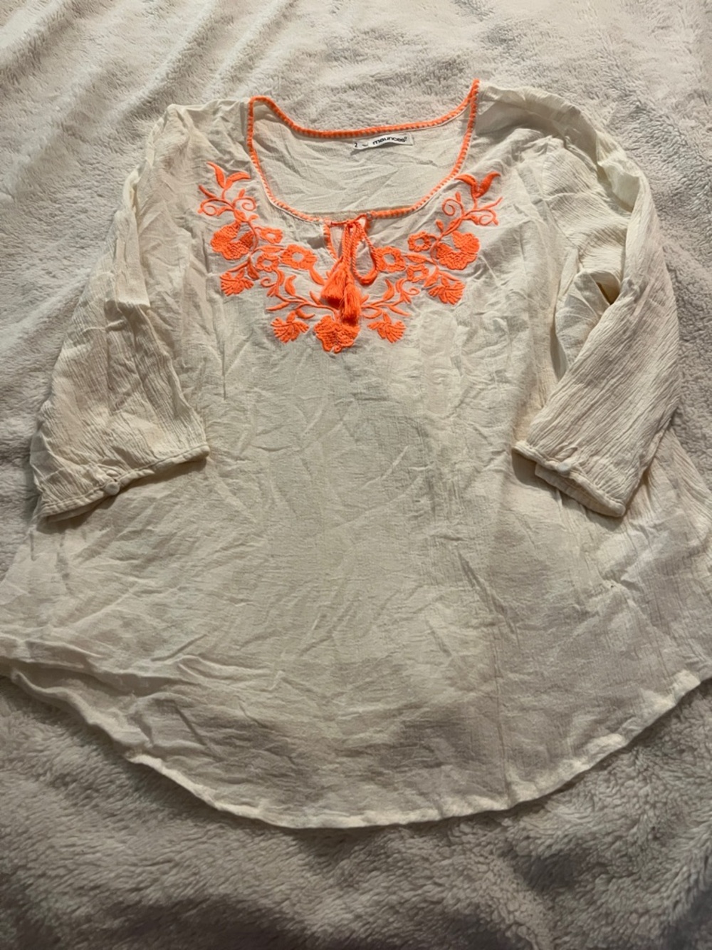 Maurices Cream Tunic with Orange Floral Embroidery